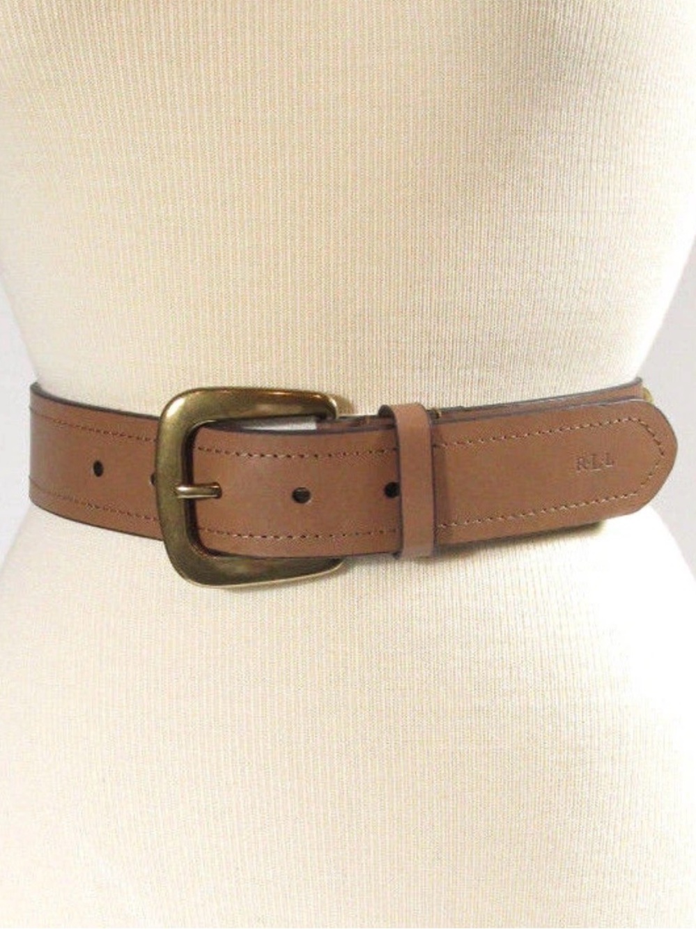 LAUREN Ralph Lauren Women's Leather Ring Belt, Size M ~ Desert Tan NEW